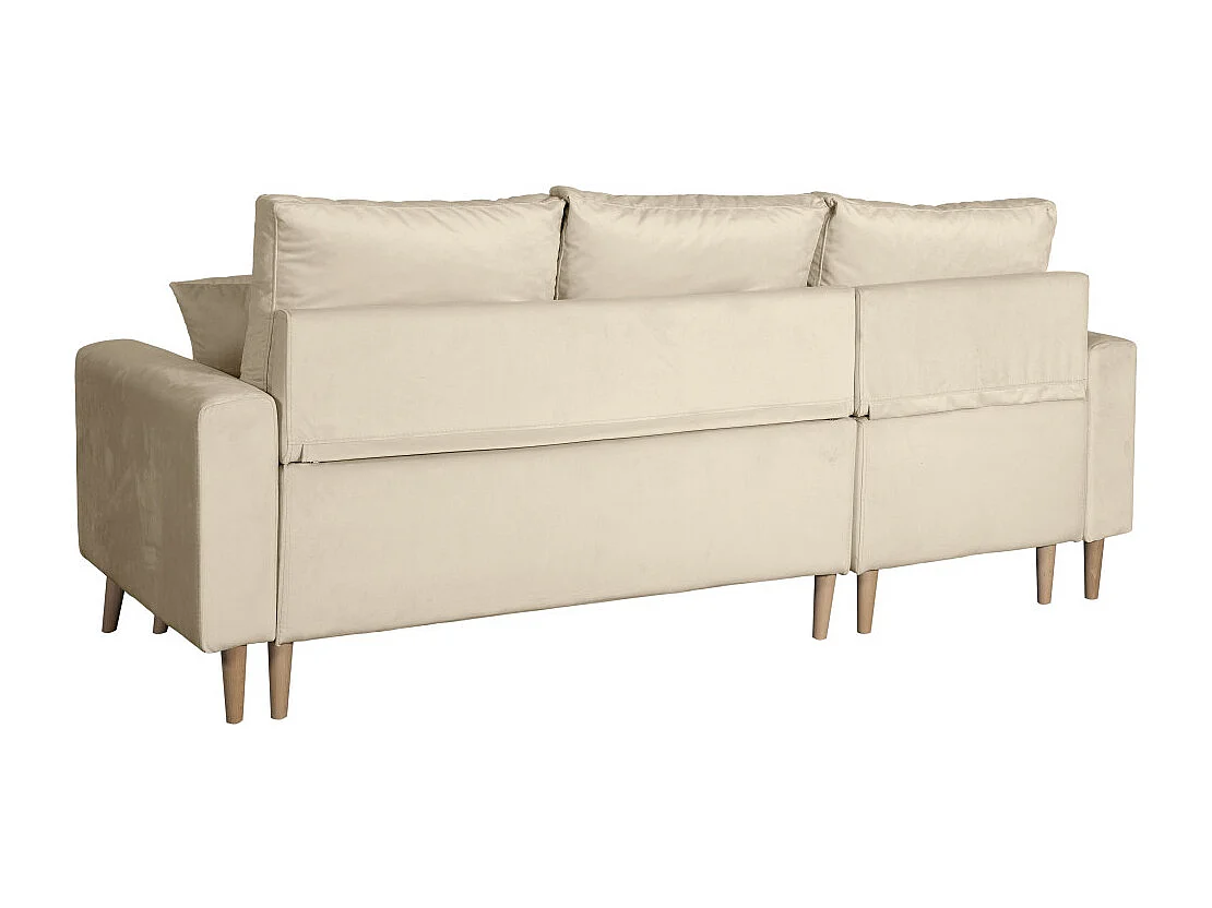 Canapé d'angle Maria scandinave réversible et convertible avec coffre en velours - Beige - L227 x 148 x 95cm - Loungitude