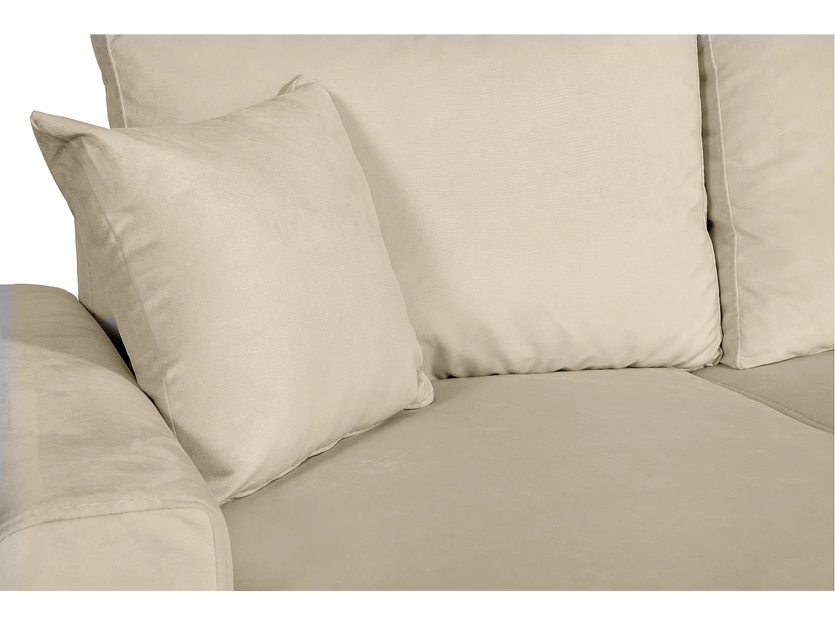 Canapé d'angle Maria scandinave réversible et convertible avec coffre en velours - Beige - L227 x 148 x 95cm - Loungitude