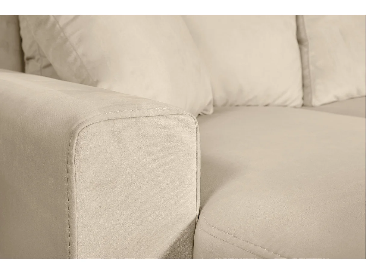 Canapé d'angle Maria scandinave réversible et convertible avec coffre en velours - Beige - L227 x 148 x 95cm - Loungitude