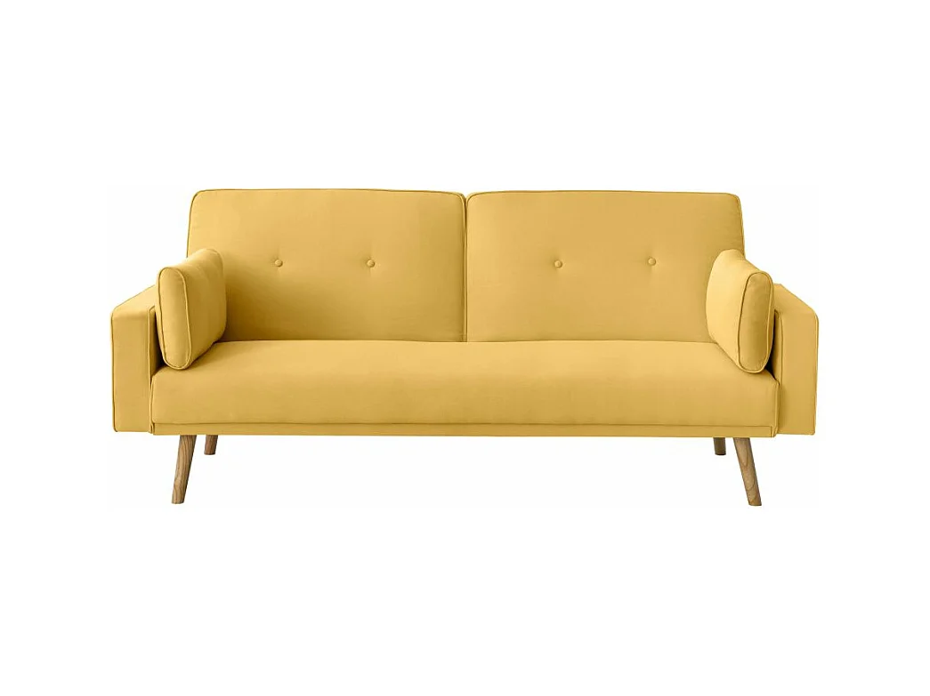 Canapé droit scandinave Elga convertible 3 places en tissu - Jaune - L205 x 87 x 85cm - Loungitude