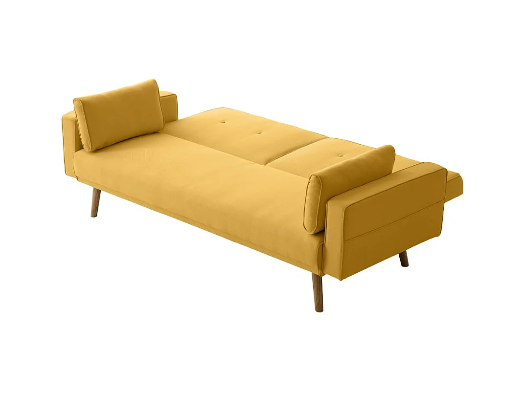 Canapé droit scandinave Elga convertible 3 places en tissu - Jaune - L205 x 87 x 85cm - Loungitude