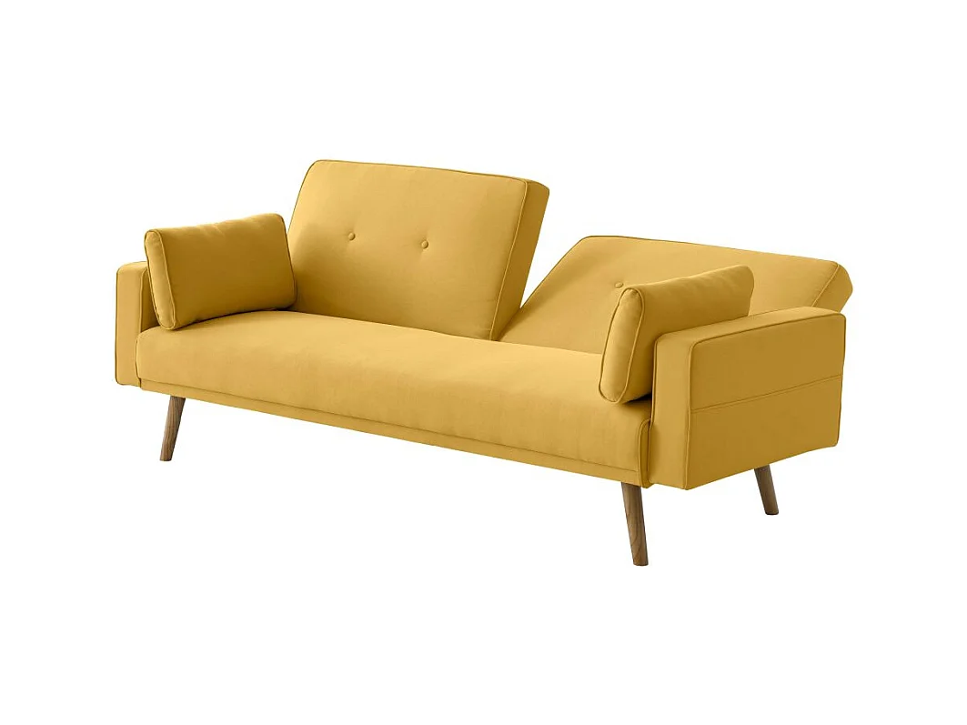 Canapé droit scandinave Elga convertible 3 places en tissu - Jaune - L205 x 87 x 85cm - Loungitude