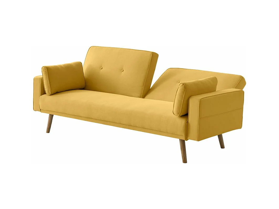 Canapé droit scandinave Elga convertible 3 places en tissu - Jaune - L205 x 87 x 85cm - Loungitude