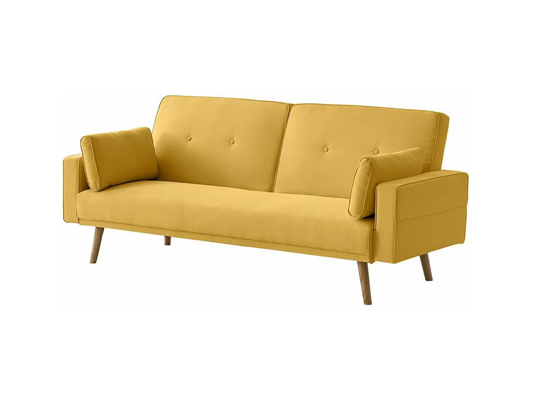 Canapé droit scandinave Elga convertible 3 places en tissu - Jaune - L205 x 87 x 85cm - Loungitude