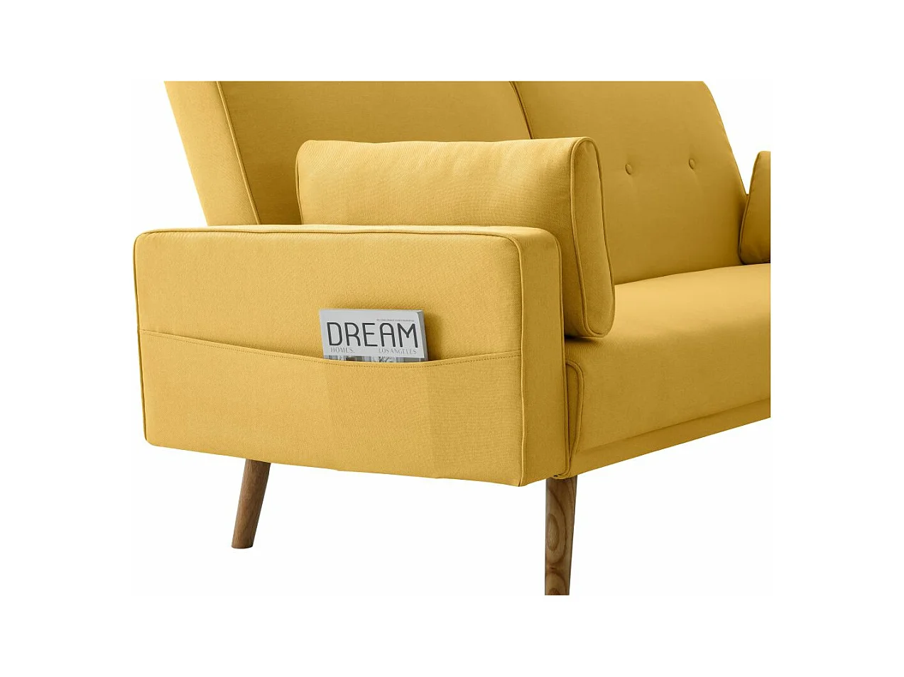 Canapé droit scandinave Elga convertible 3 places en tissu - Jaune - L205 x 87 x 85cm - Loungitude