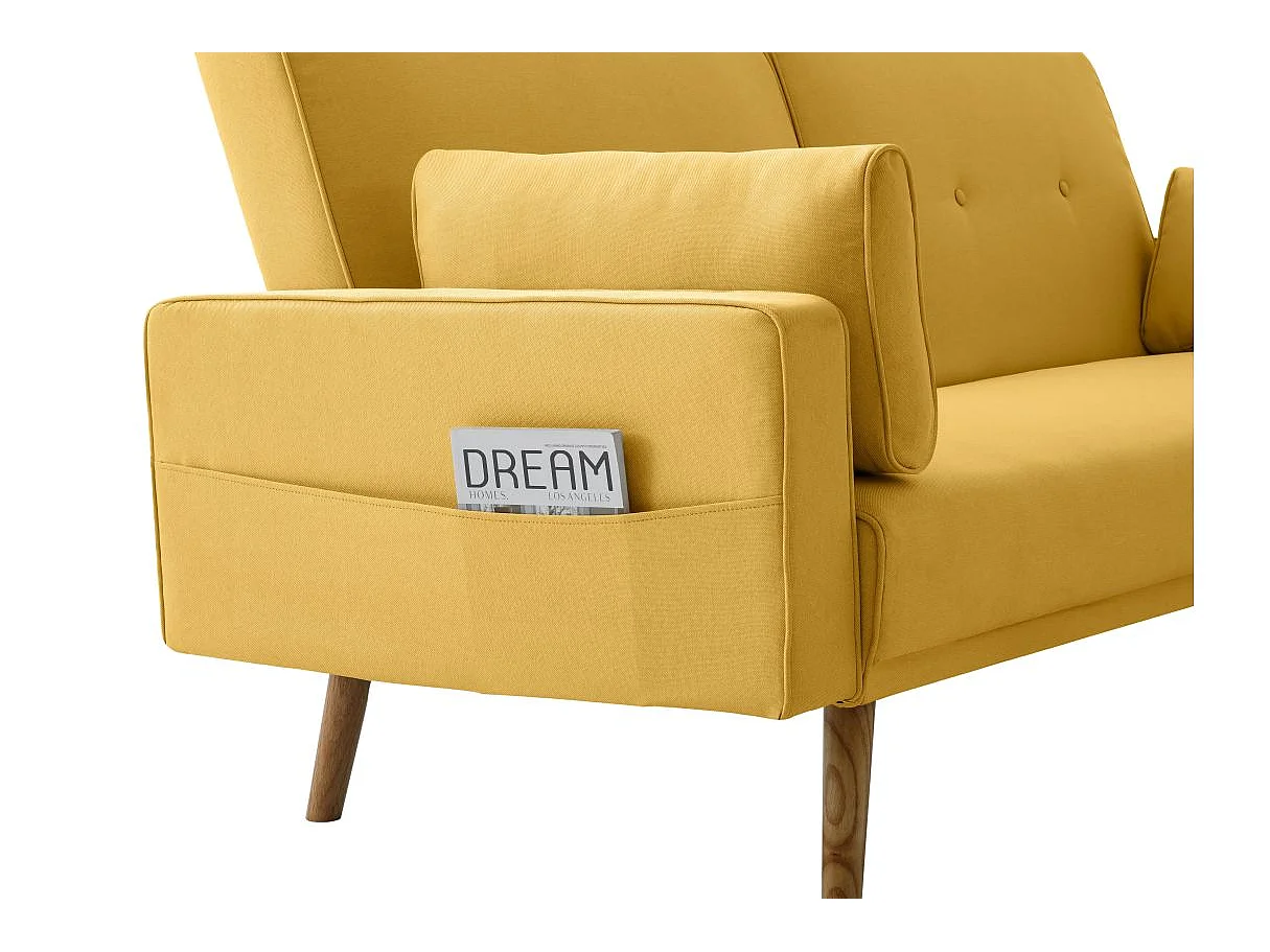 Canapé convertible clic-clac 3 places en tissu jaune ELGA 205x87x85 cm