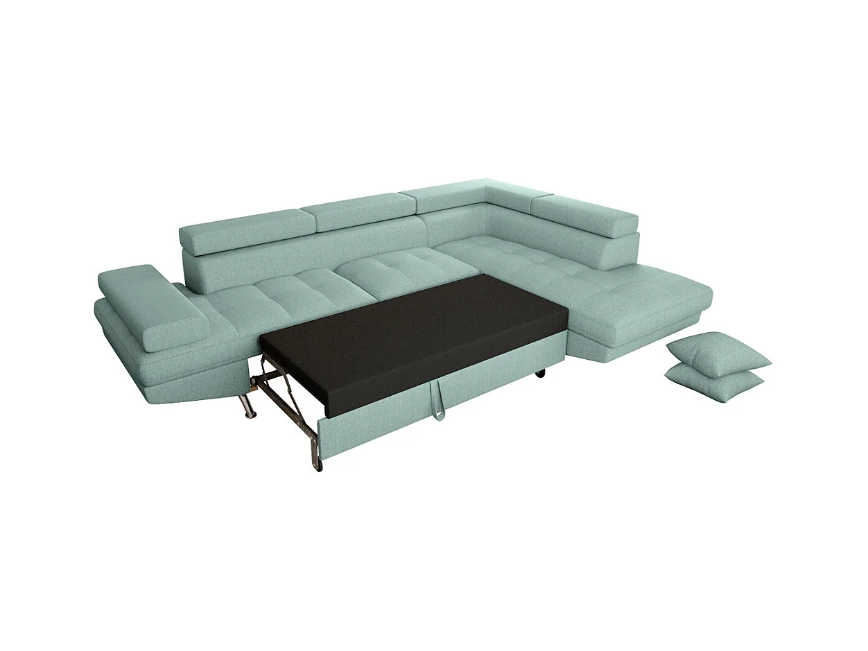 Canapé d'angle droit 5 places Rio Convertible avec coffre en tissu - Bleu clair - L271 x P192 x H70cm - Loungitude