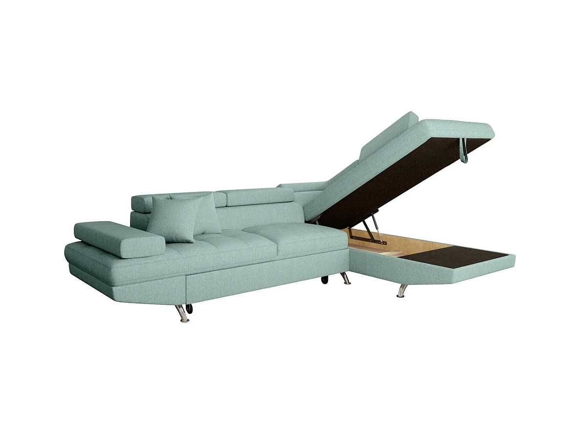 Canapé d'angle droit 5 places Rio Convertible avec coffre en tissu - Bleu clair - L271 x P192 x H70cm - Loungitude