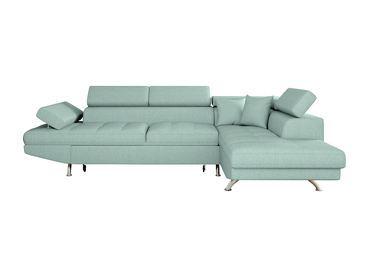 Canapé d'angle droit 5 places Rio convertible avec coffre en tissu - Bleu clair - L271 x P192 x H70cm - Loungitude