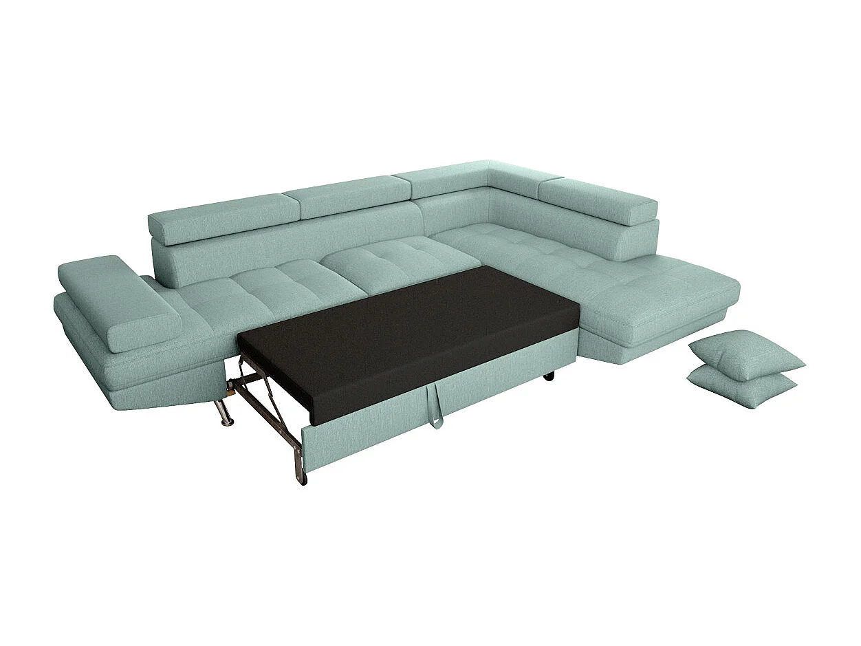 Canapé d'angle droit 5 places Rio convertible avec coffre en tissu - Bleu clair - L271 x P192 x H70cm - Loungitude