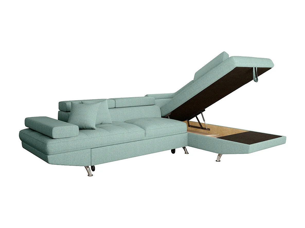Canapé d'angle droit 5 places Rio convertible avec coffre en tissu - Bleu clair - L271 x P192 x H70cm - Loungitude