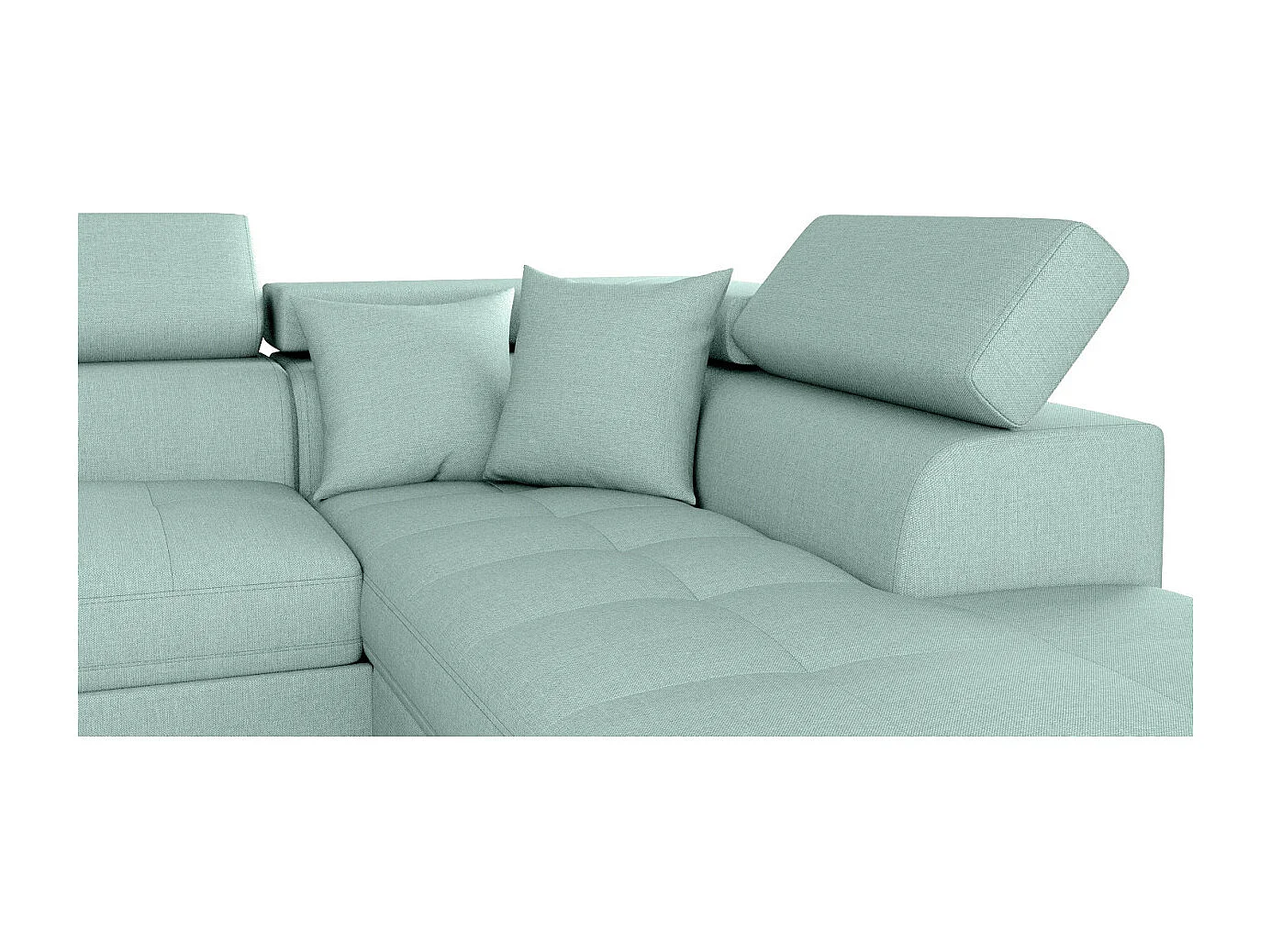Canapé d'angle droit 5 places Rio convertible avec coffre en tissu - Bleu clair - L271 x P192 x H70cm - Loungitude