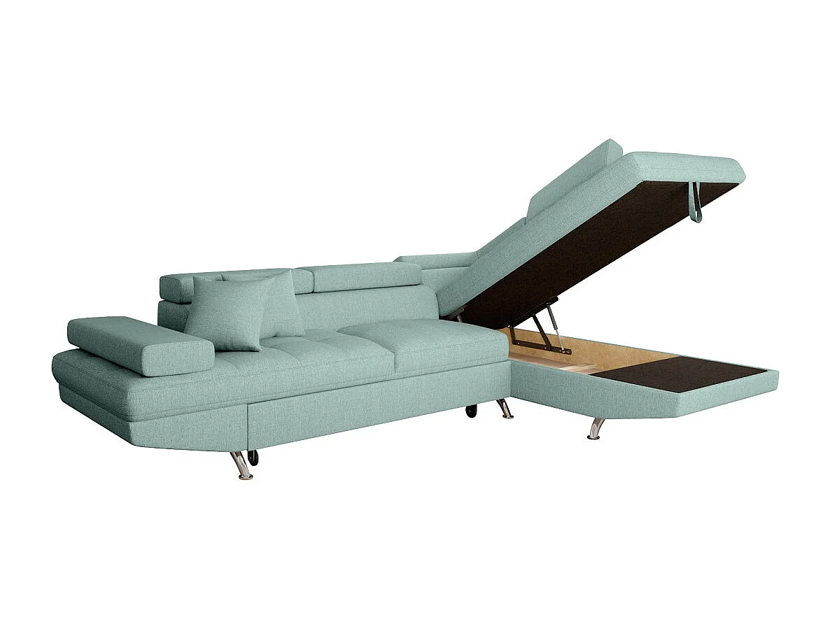 Canapé d'angle droit 5 places Rio convertible avec coffre en tissu - Bleu clair - L271 x P192 x H70cm - Loungitude
