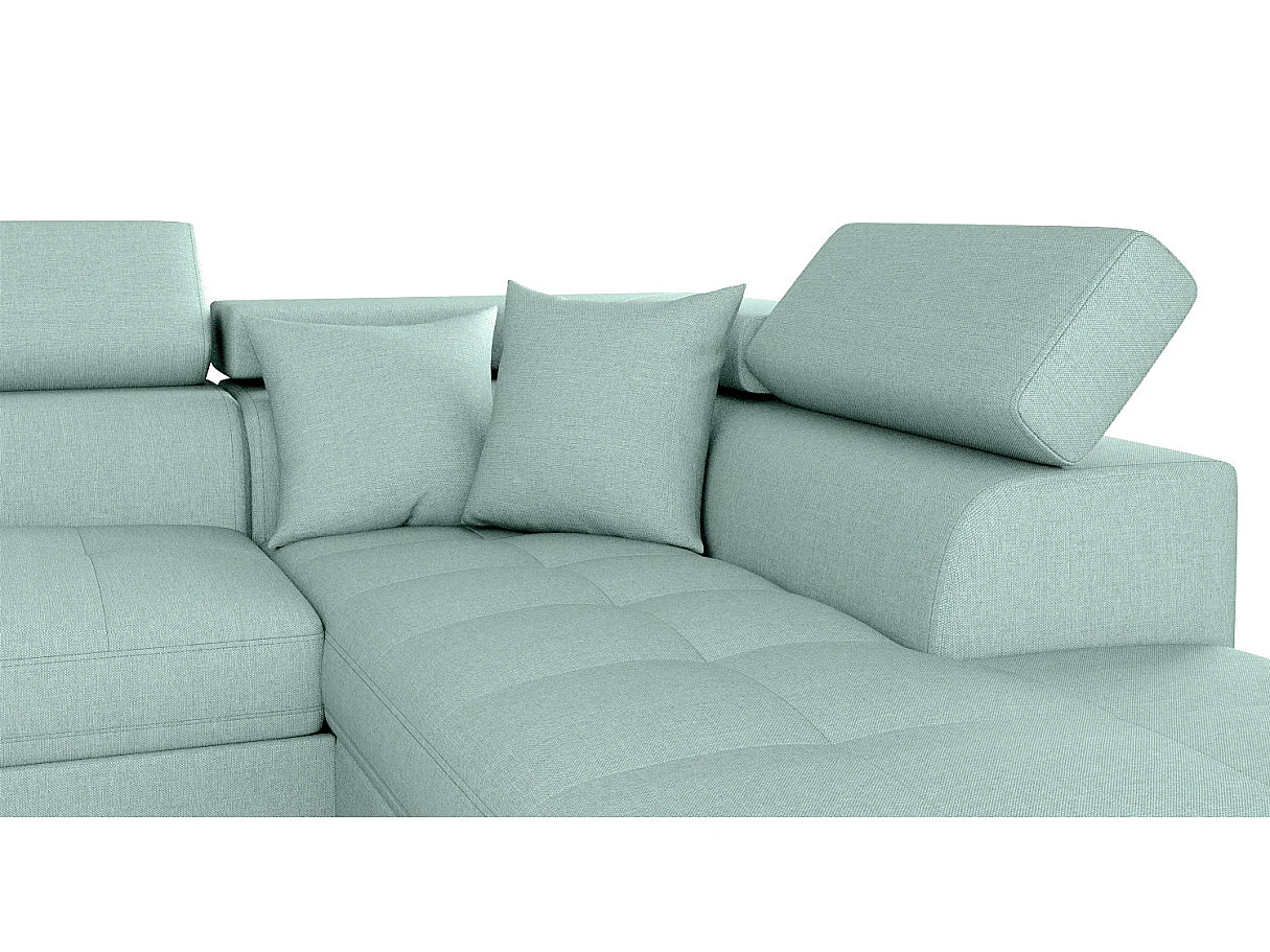 Canapé d'angle droit 5 places Rio convertible avec coffre en tissu - Bleu clair - L271 x P192 x H70cm - Loungitude