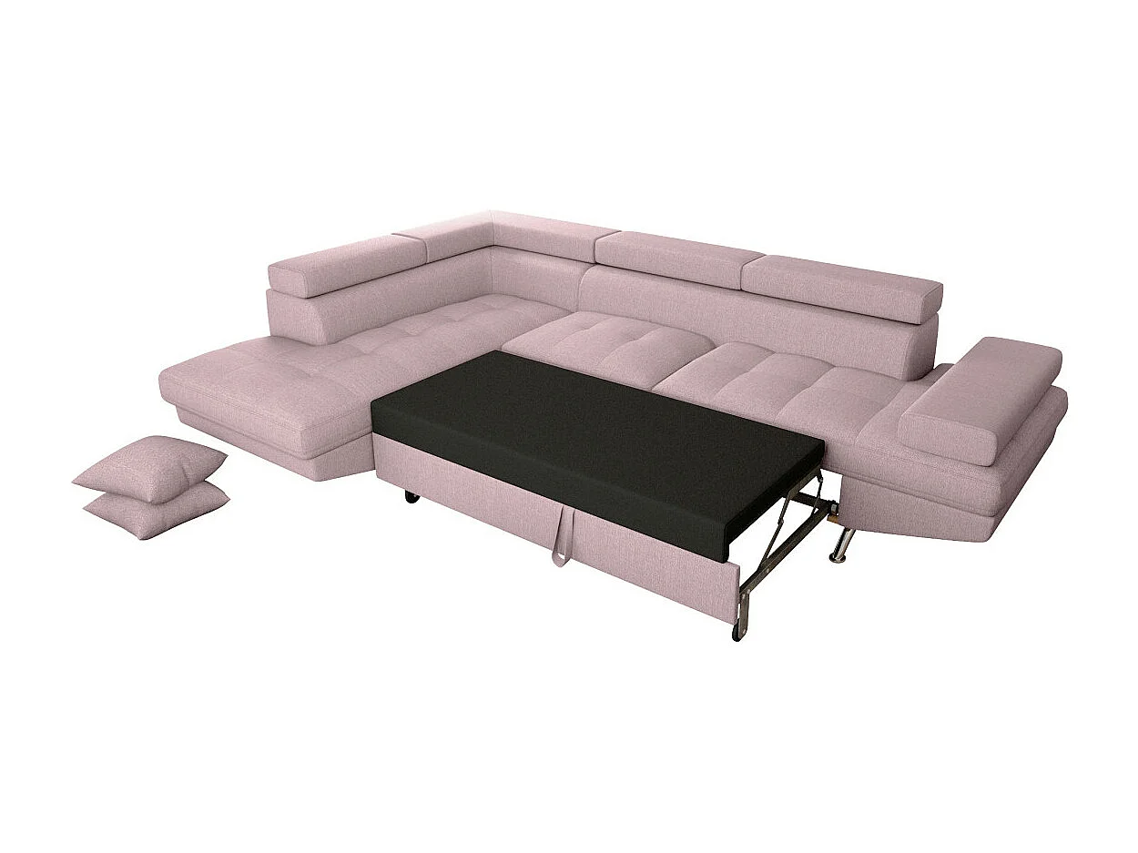 Canapé d'angle gauche 5 places Rio Convertible avec coffre en tissu - Vieux rose - L271 x P192 x H70cm - Loungitude