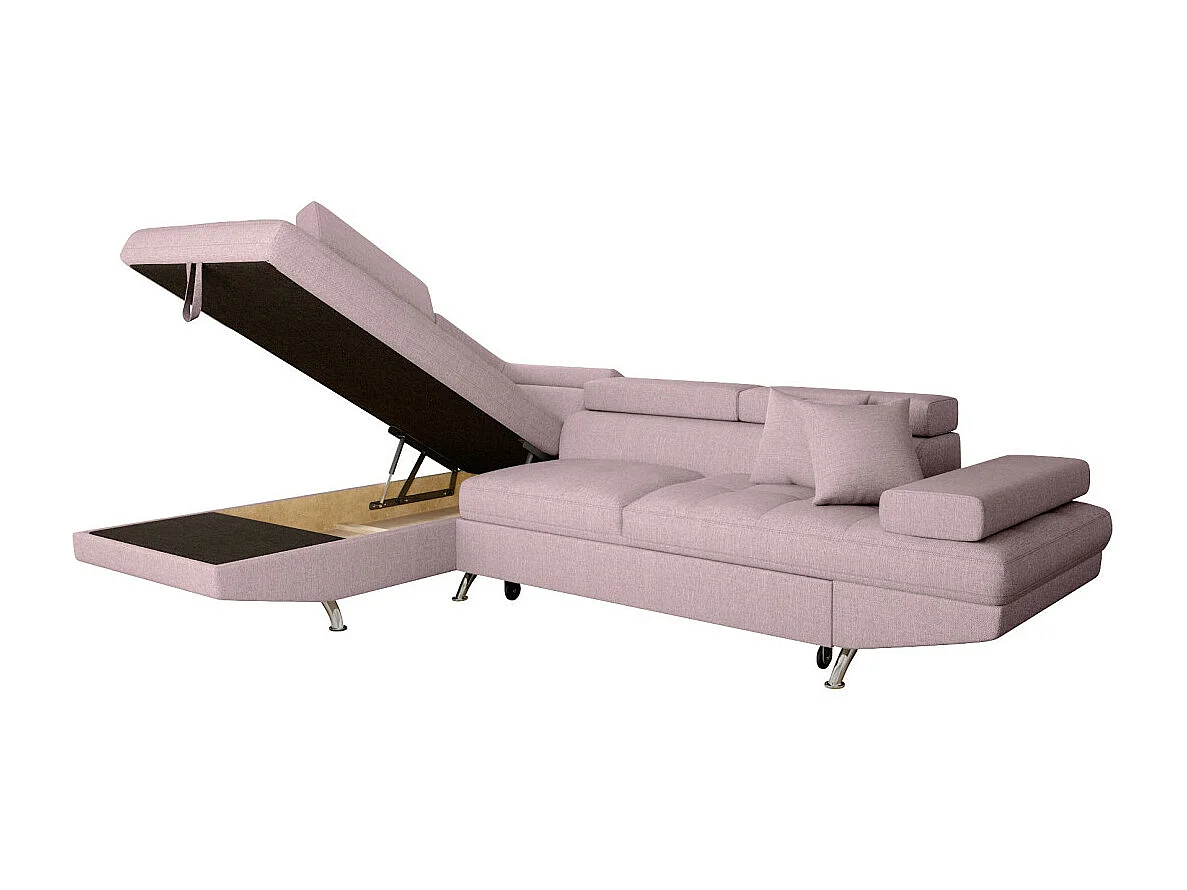 Canapé d'angle gauche 5 places Rio Convertible avec coffre en tissu - Vieux rose - L271 x P192 x H70cm - Loungitude