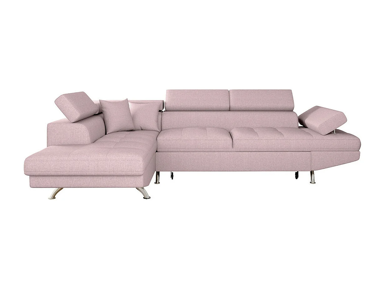 Canapé d'angle gauche 5 places Rio convertible avec coffre en tissu - Vieux rose - L271 x P192 x H70cm - Loungitude