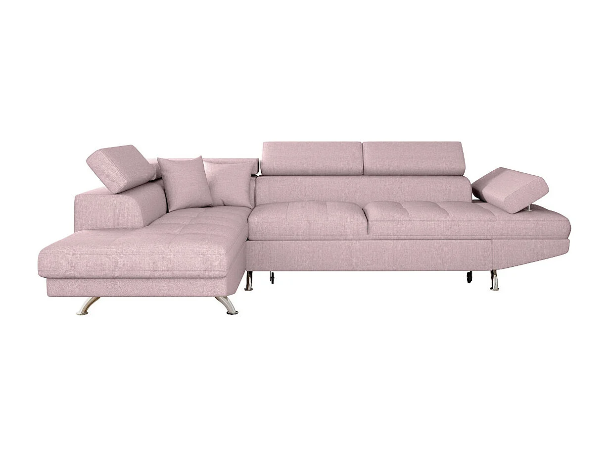 Canapé d'angle gauche 5 places Rio convertible avec coffre en tissu - Vieux rose - L271 x P192 x H70cm - Loungitude