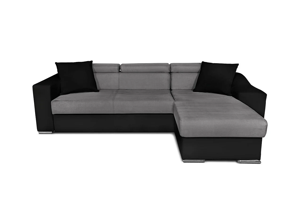 Canapé d'angle Elona convertible bi-matière Gris et Noir avec poufs de rangement à gauche - L264 x P162 x H75cm - Loungitude