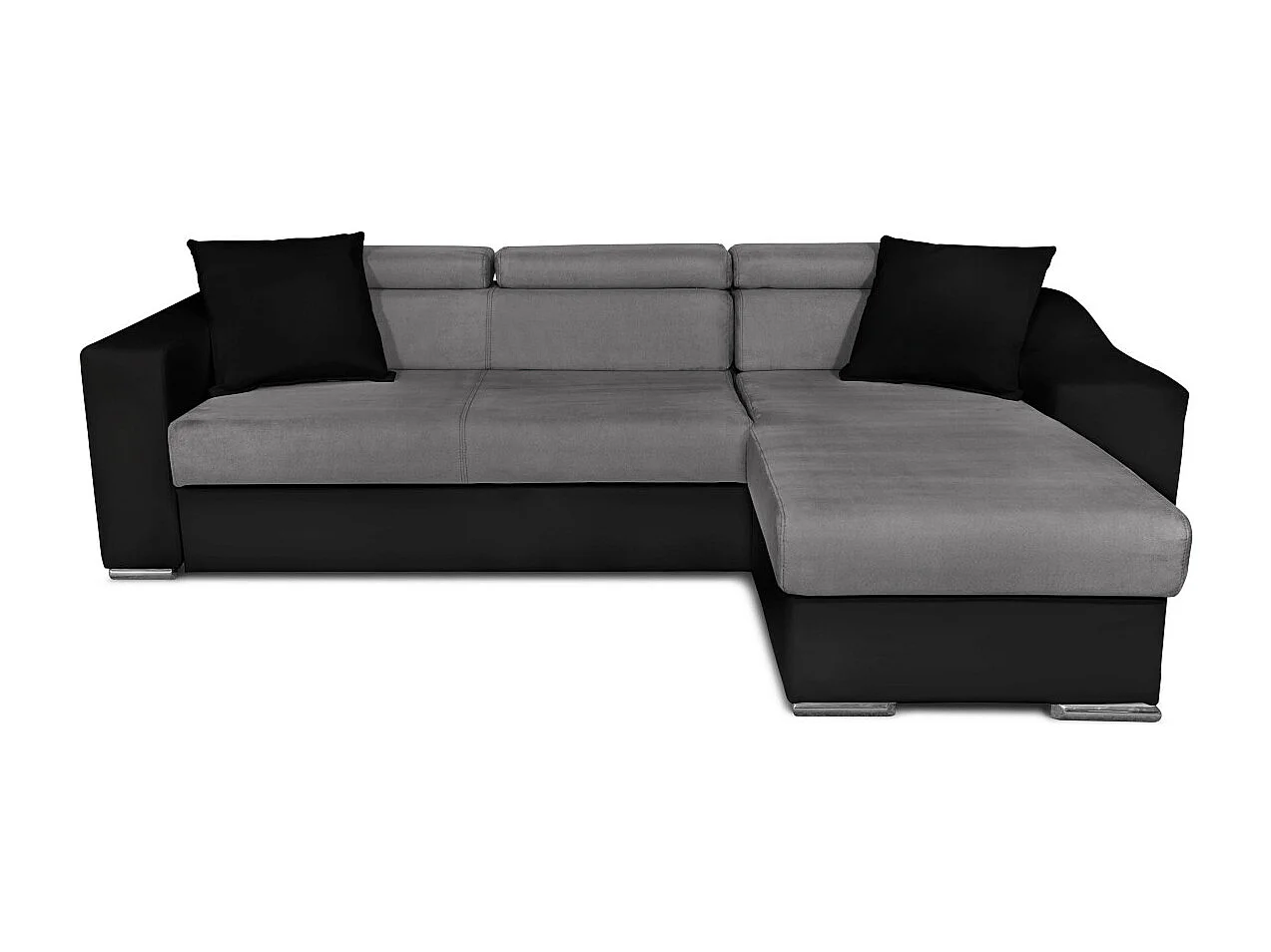 Canapé d'angle Elona convertible bi-matière Gris et Noir avec poufs de rangement à gauche - L264 x P162 x H75cm - Loungitude