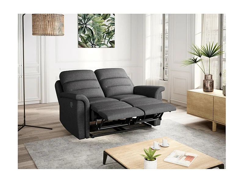 Canapé de Relaxation 2 places en Tissu Gris Léon - Gris anthracite - L140 x 94 x 100cm - Loungitude