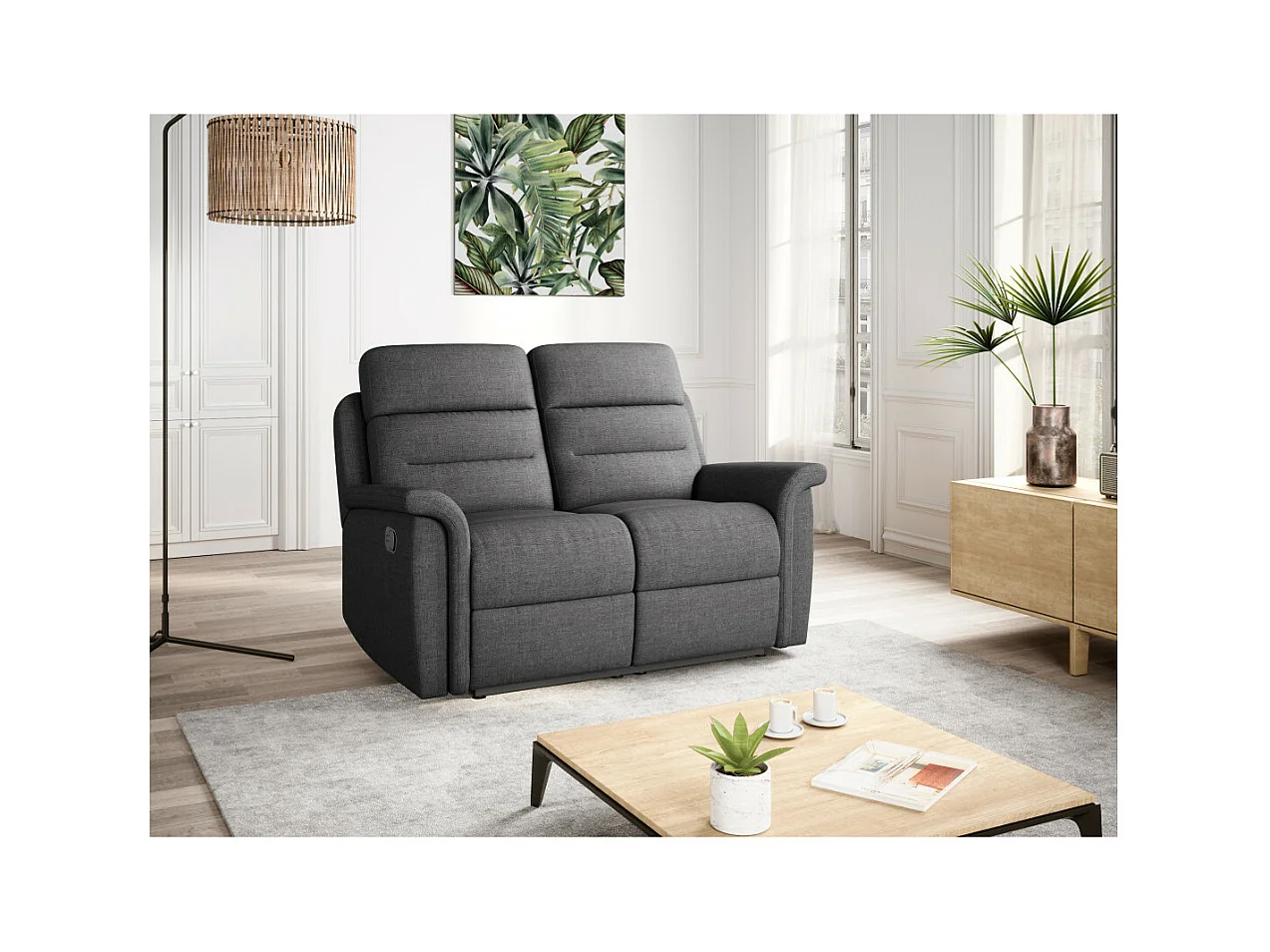 Canapé de Relaxation 2 places en Tissu Gris Léon - Gris anthracite - L140 x 94 x 100cm - Loungitude