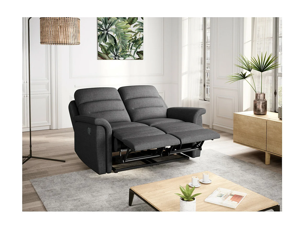 Canapé de Relaxation 2 places en Tissu Gris Léon - Gris anthracite - L140 x 94 x 100cm - Loungitude