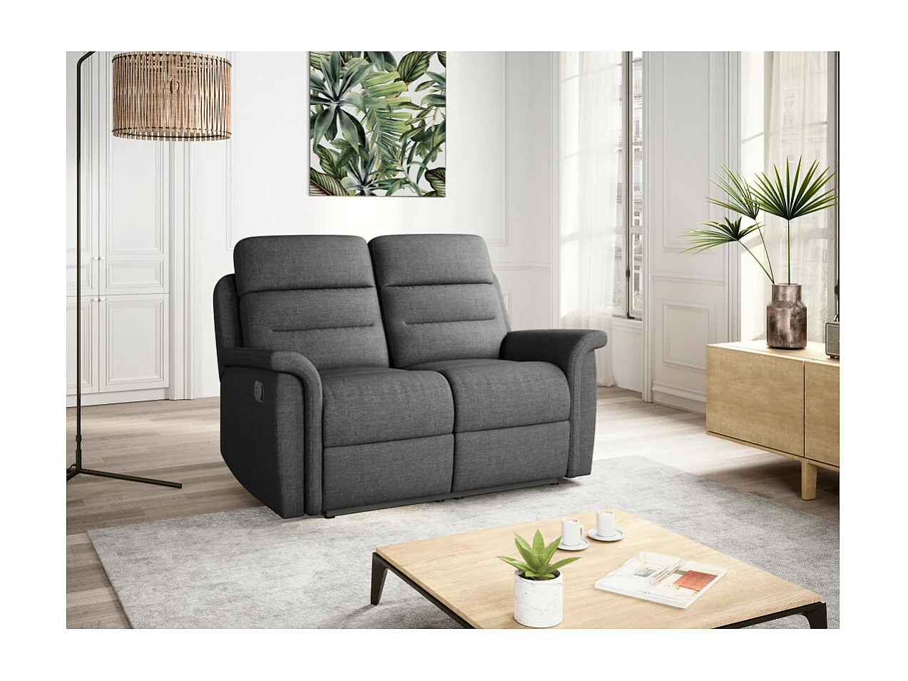 Canapé de Relaxation 2 places en Tissu Gris Léon - Gris anthracite - L140 x 94 x 100cm - Loungitude
