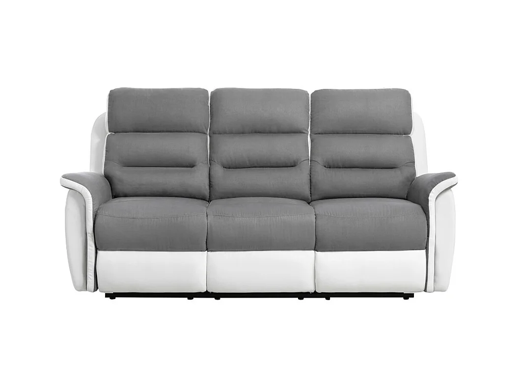 Canapé de Relaxation 3 places en Microfibre et Simili Léon - Blanc et gris - L191 x 94 x 100cm - Loungitude