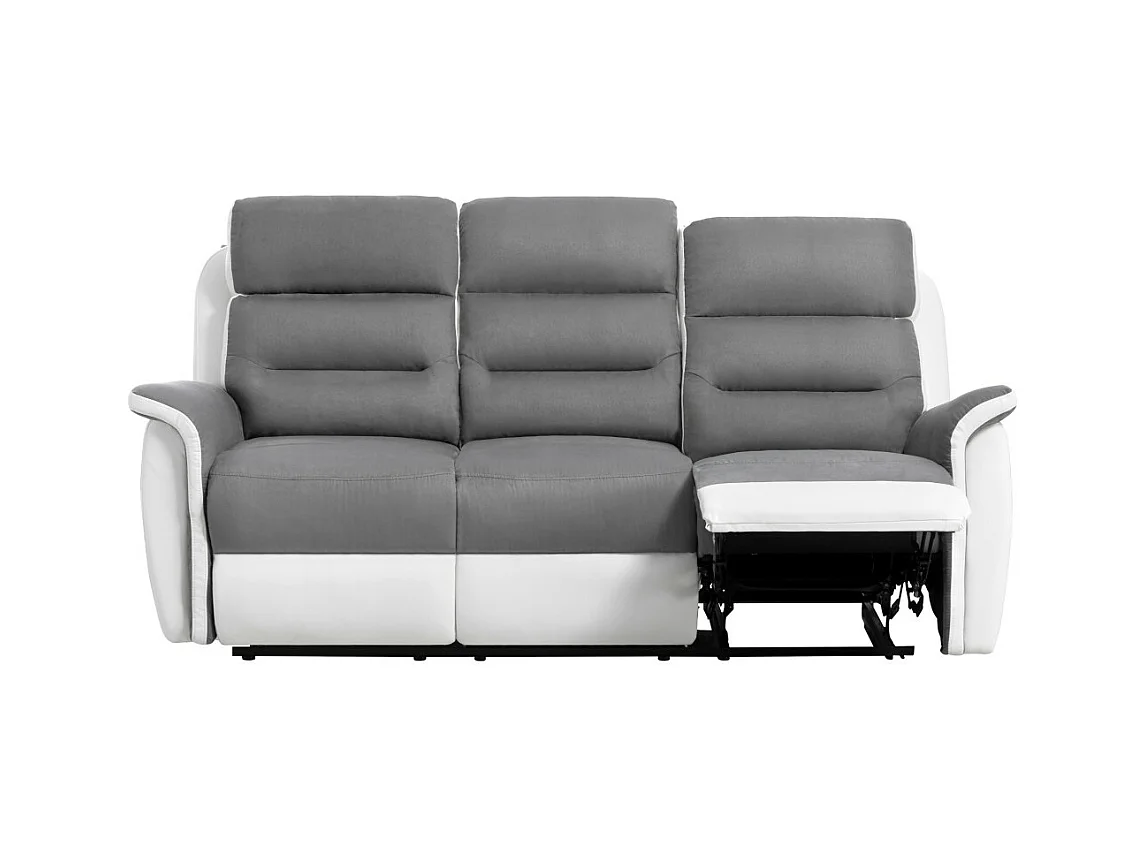 Canapé de Relaxation 3 places en Microfibre et Simili Léon - Blanc et gris - L191 x 94 x 100cm - Loungitude