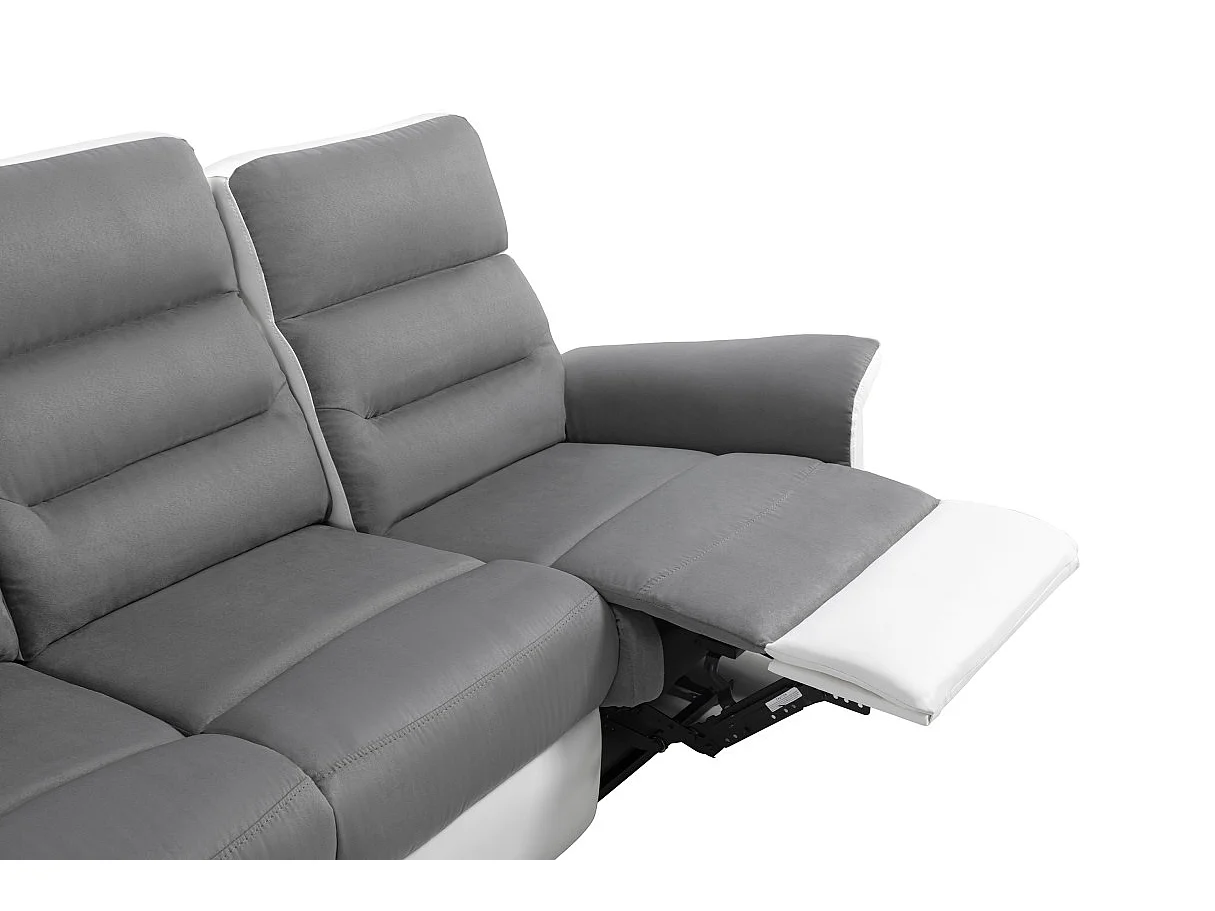 Canapé de Relaxation 3 places en Microfibre et Simili Léon - Blanc et gris - L191 x 94 x 100cm - Loungitude