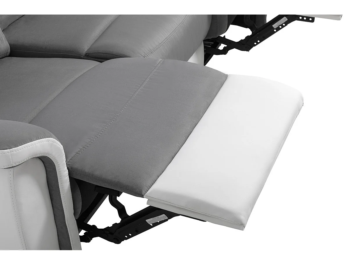 Canapé de Relaxation 3 places en Microfibre et Simili Léon - Blanc et gris - L191 x 94 x 100cm - Loungitude