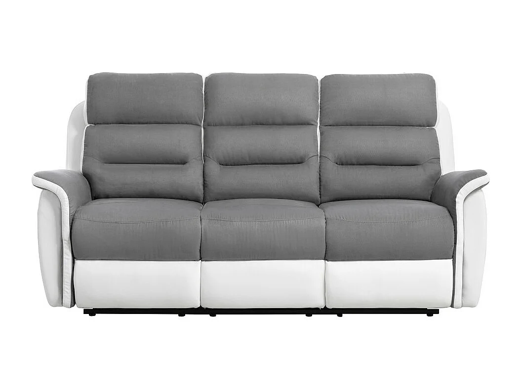 Canapé de Relaxation 3 places en Microfibre et Simili Léon - Blanc et gris - L191 x 94 x 100cm - Loungitude