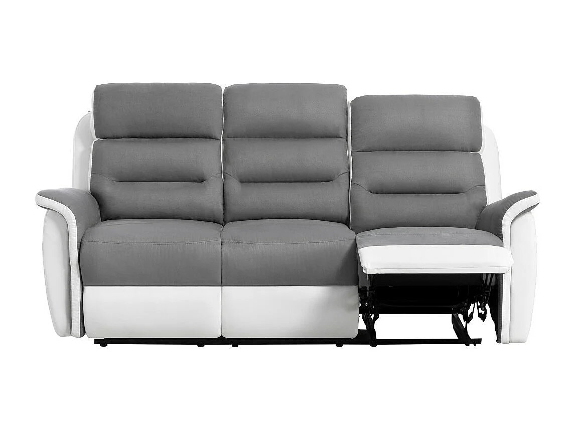Canapé de Relaxation 3 places en Microfibre et Simili Léon - Blanc et gris - L191 x 94 x 100cm - Loungitude