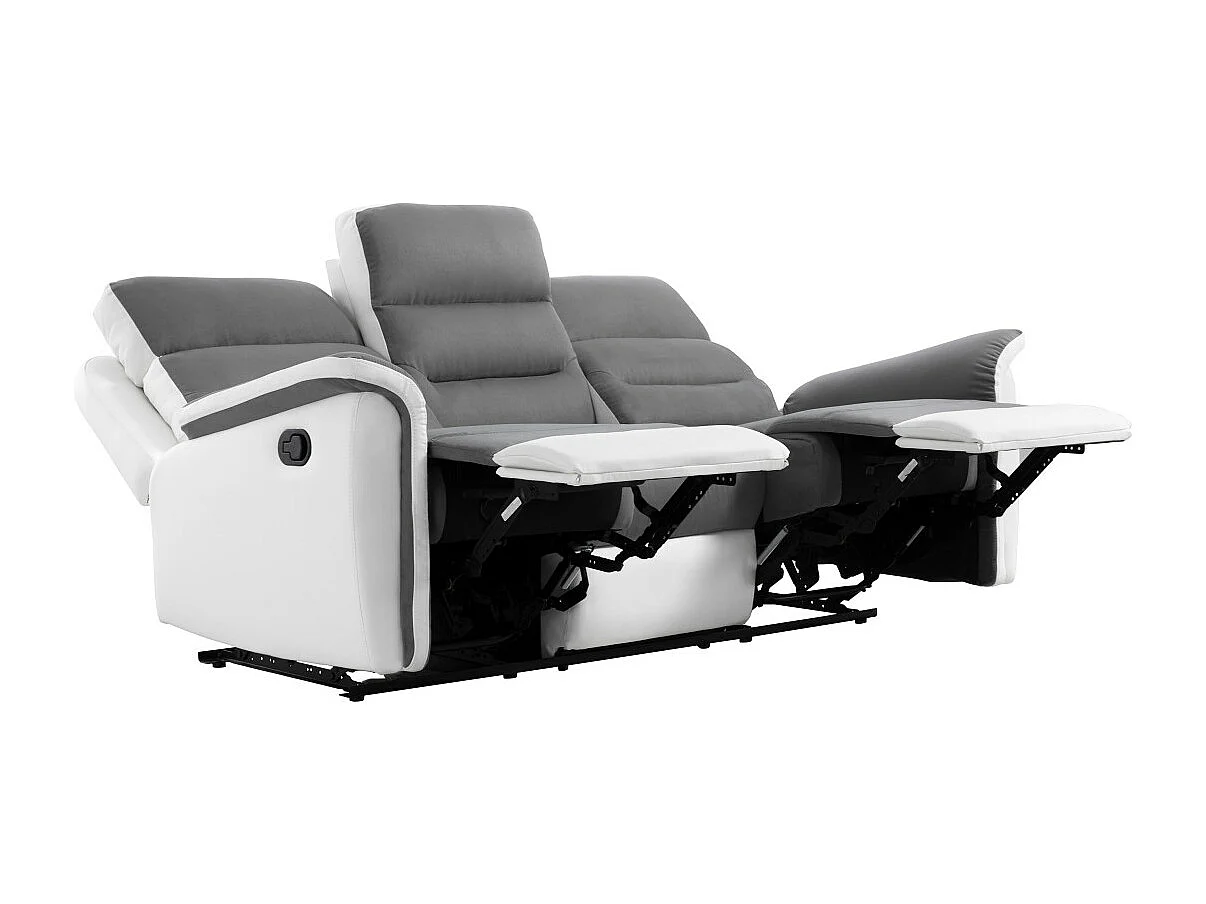 Canapé de Relaxation 3 places en Microfibre et Simili Léon - Blanc et gris - L191 x 94 x 100cm - Loungitude