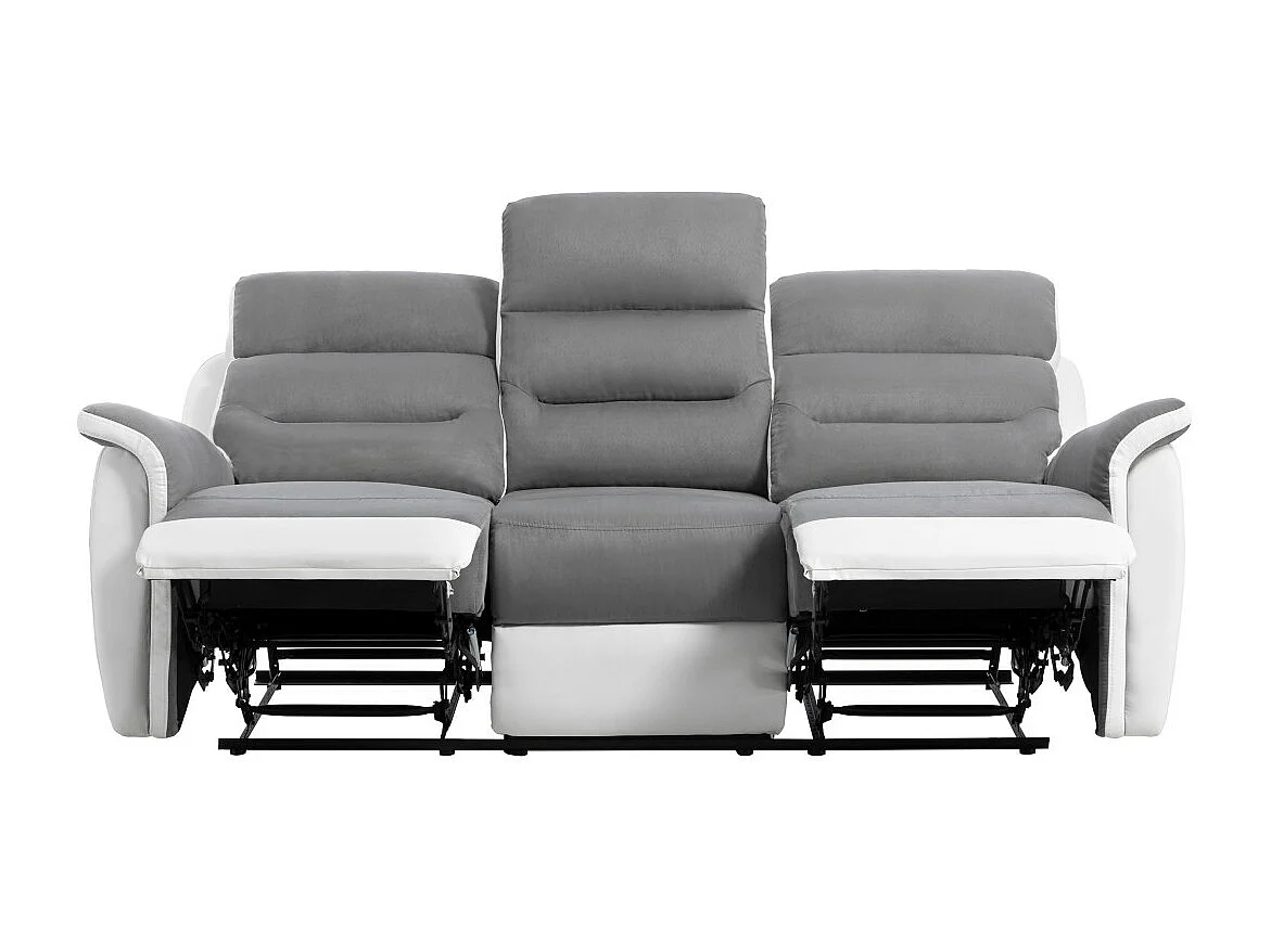 Canapé de Relaxation 3 places en Microfibre et Simili Léon - Blanc et gris - L191 x 94 x 100cm - Loungitude