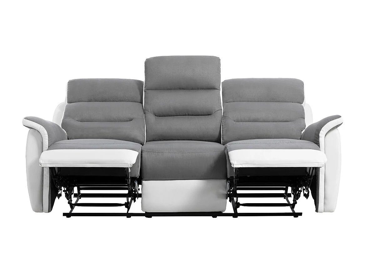 Canapé de Relaxation 3 places en Microfibre et Simili Léon - Blanc et gris - L191 x 94 x 100cm - Loungitude