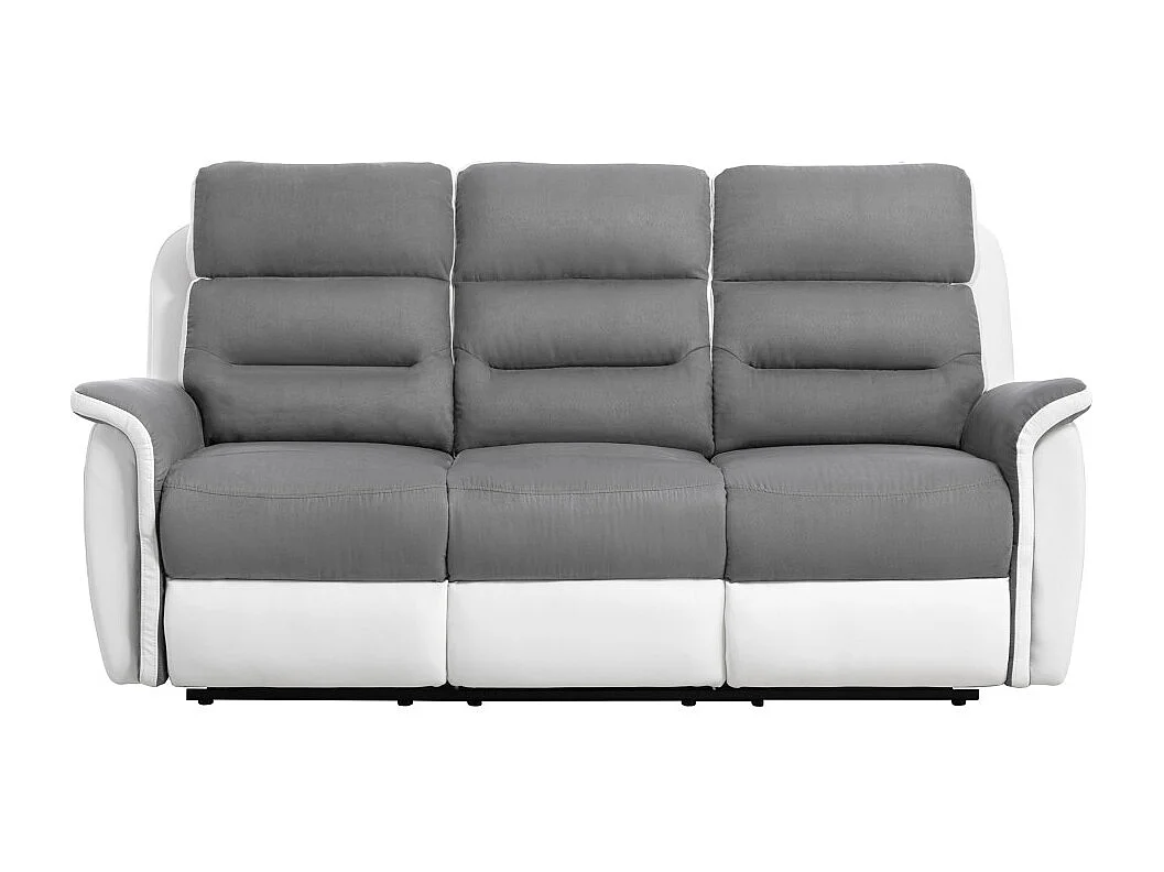 Canapé de Relaxation 3 places en Microfibre et Simili Léon - Blanc et gris - L191 x 94 x 100cm - Loungitude