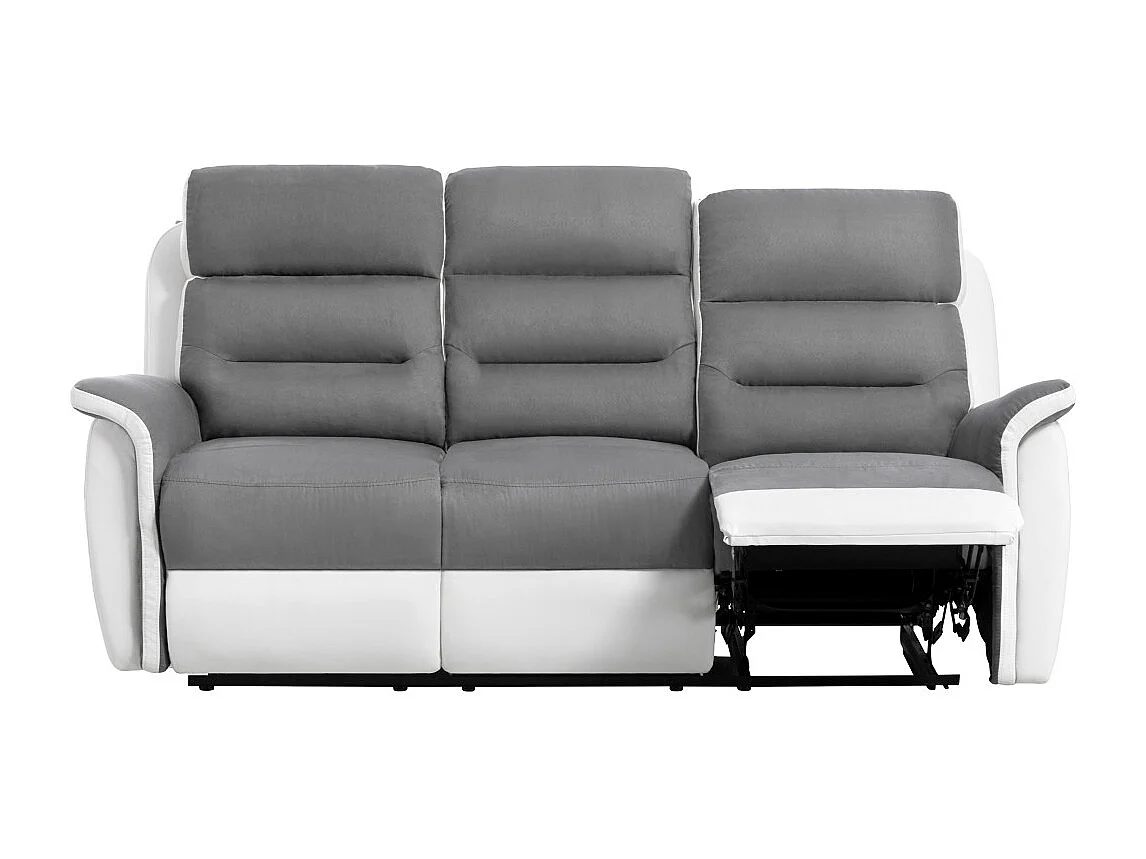 Canapé de Relaxation 3 places en Microfibre et Simili Léon - Blanc et gris - L191 x 94 x 100cm - Loungitude