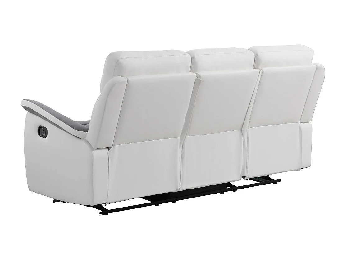 Canapé de Relaxation 3 places en Microfibre et Simili Léon - Blanc et gris - L191 x 94 x 100cm - Loungitude