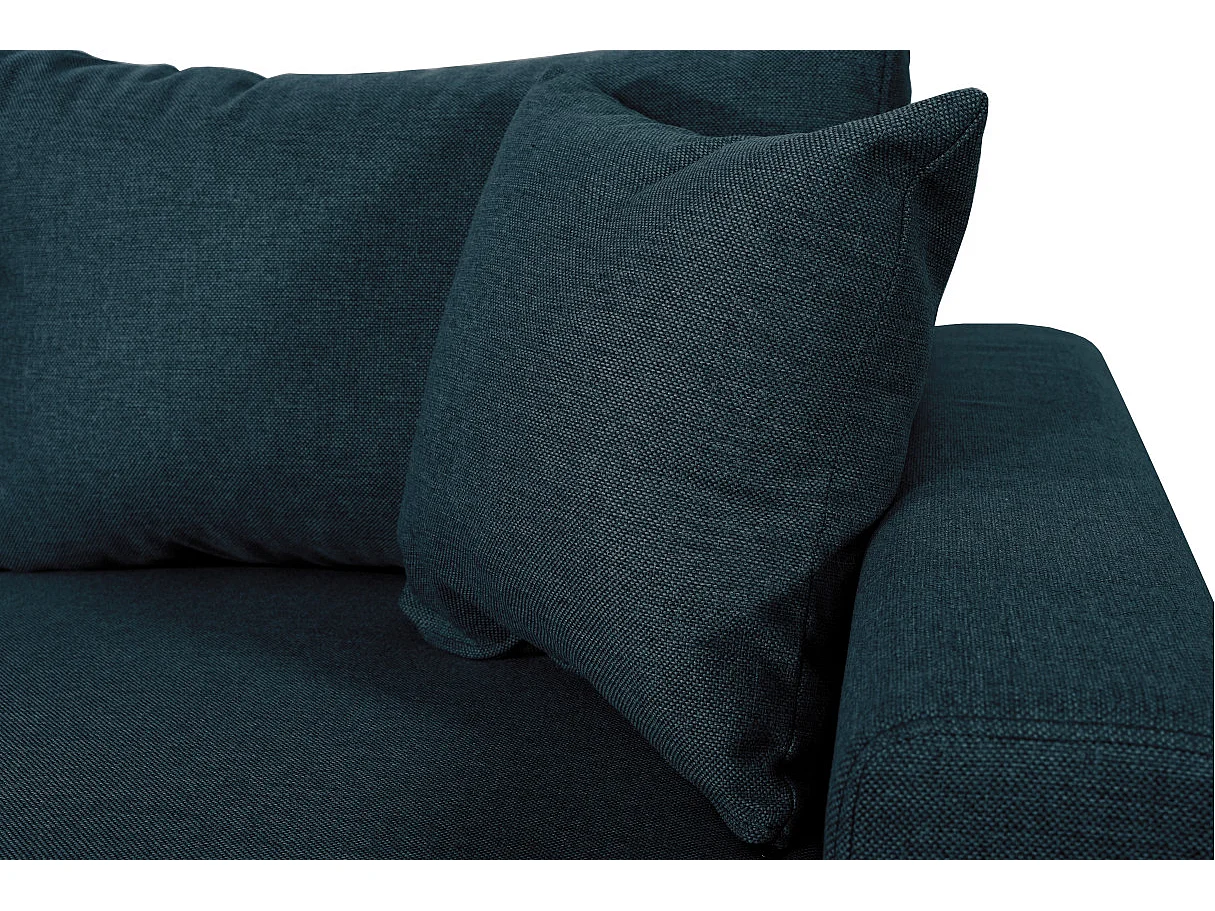 Canapé d'angle panoramique Oslo convertible avec coffres et poufs à gauche - Tissu - Bleu pétrole - L311 x P146 x H81cm - Loungitude