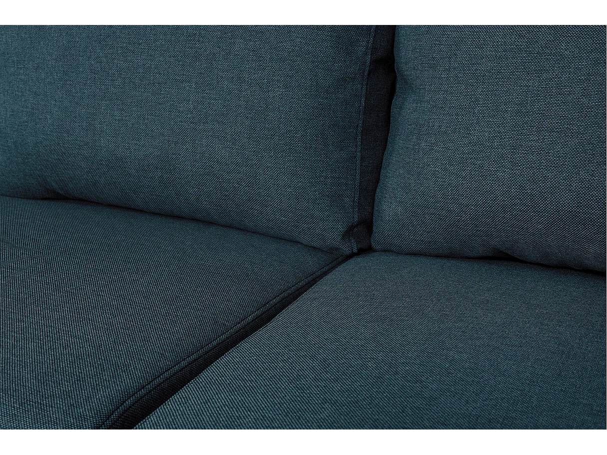 Canapé d'angle panoramique Oslo convertible avec coffres et poufs à gauche - Tissu - Bleu pétrole - L311 x P146 x H81cm - Loungitude