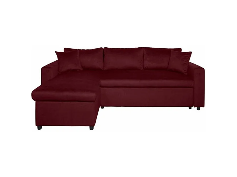 Canapé d'angle 3 places Maria réversible et convertible avec coffre en velours - Bordeaux - L227 x P146 x H81cm - Loungitude
