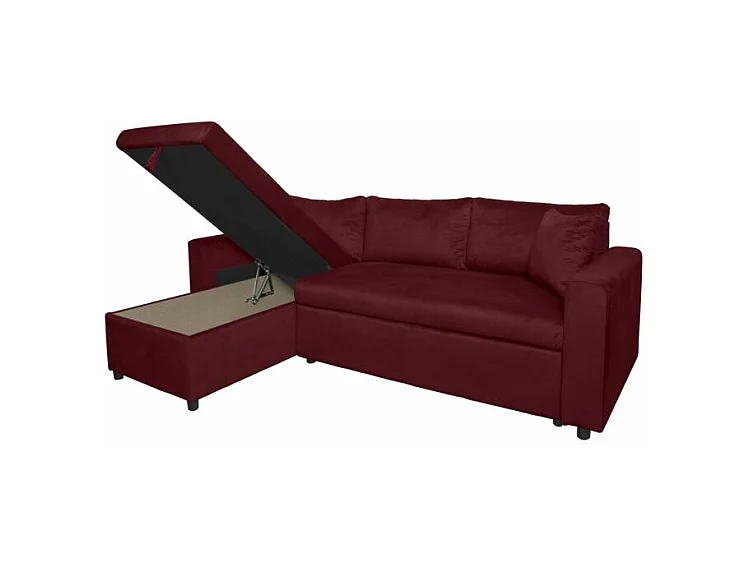 Canapé d'angle 3 places Maria réversible et convertible avec coffre en velours - Bordeaux - L227 x P146 x H81cm - Loungitude