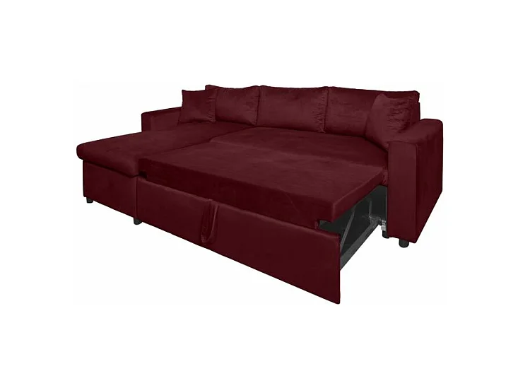 Canapé d'angle 3 places Maria réversible et convertible avec coffre en velours - Bordeaux - L227 x P146 x H81cm - Loungitude