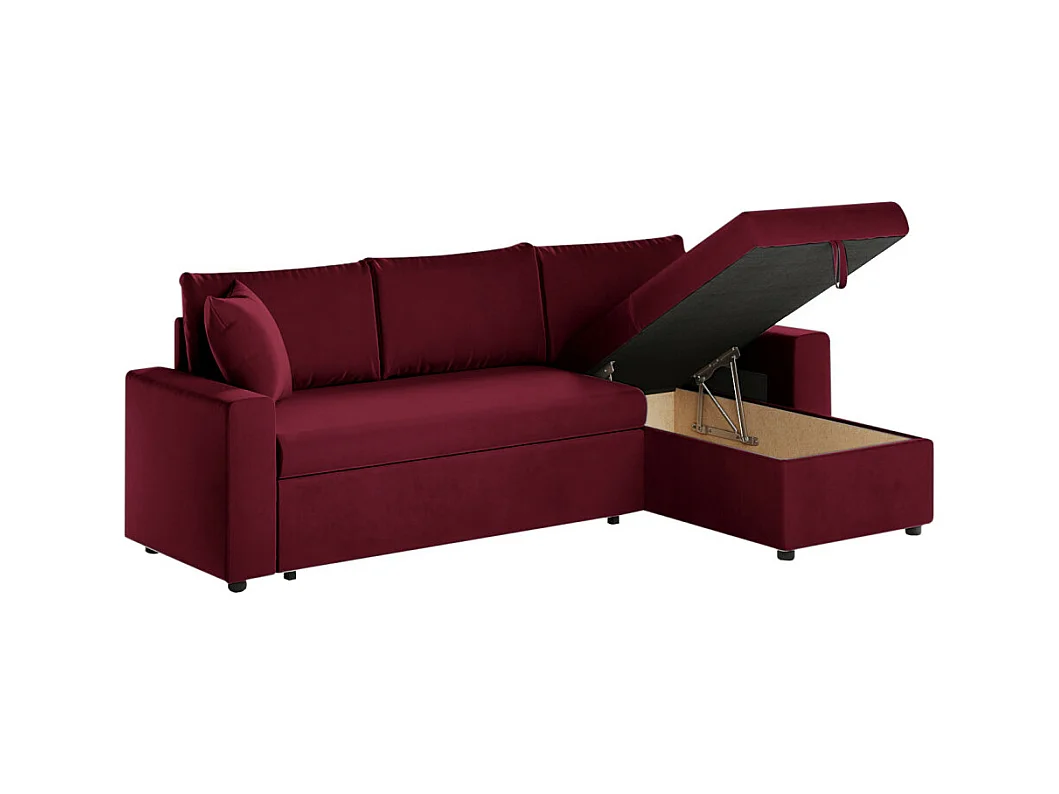 Canapé d'angle 3 places Maria réversible et convertible avec coffre en velours - Bordeaux - L227 x P146 x H81cm - Loungitude
