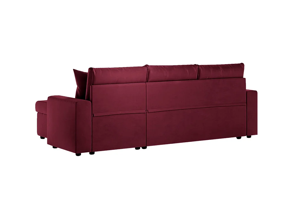 Canapé d'angle 3 places Maria réversible et convertible avec coffre en velours - Bordeaux - L227 x P146 x H81cm - Loungitude