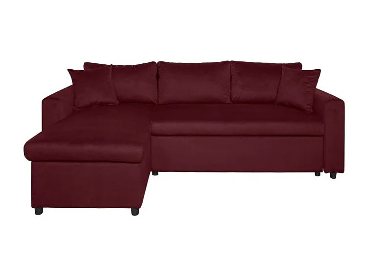 Canapé d'angle 3 places Maria réversible et convertible avec coffre en velours - Bordeaux - L227 x P146 x H81cm - Loungitude