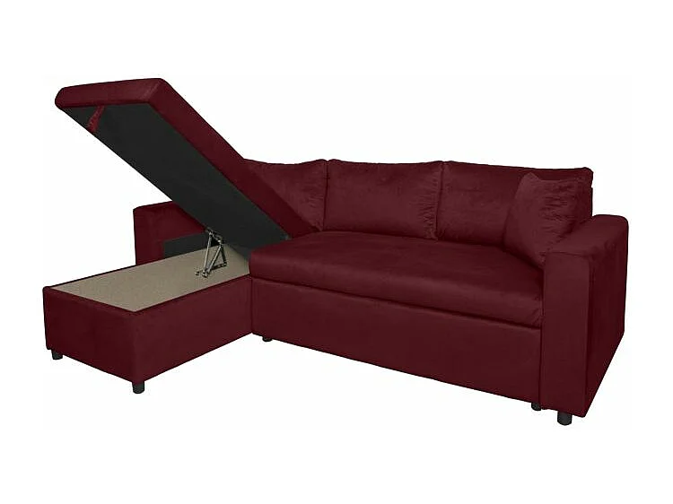 Canapé d'angle 3 places Maria réversible et convertible avec coffre en velours - Bordeaux - L227 x P146 x H81cm - Loungitude