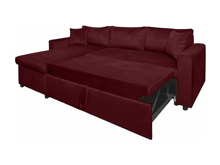 Canapé d'angle 3 places Maria réversible et convertible avec coffre en velours - Bordeaux - L227 x P146 x H81cm - Loungitude